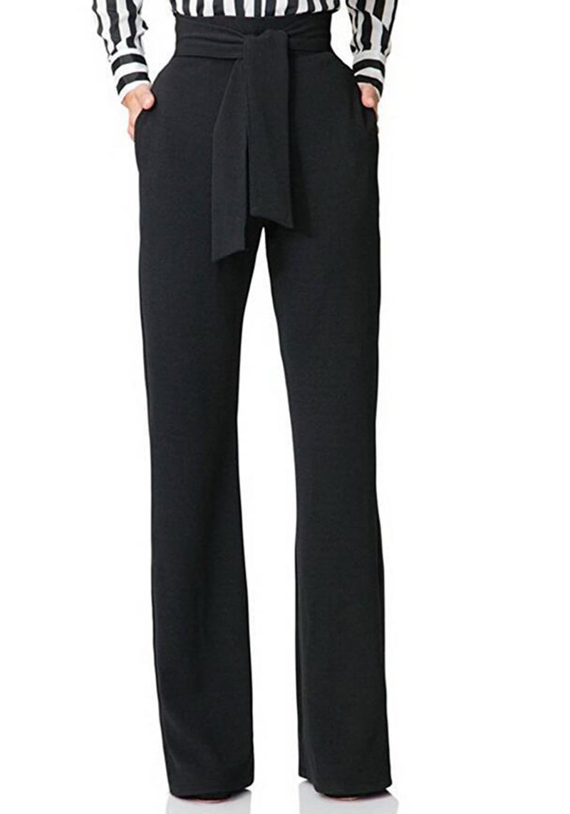 LKOUS Women's Stretchy High Waisted Straight Leg Dress Pants Office Daily Business Casual Bottoms Black - Image 1